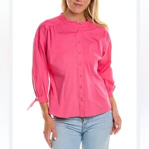 Donna Karan button down shirt with sleeve ties pink medium NWT